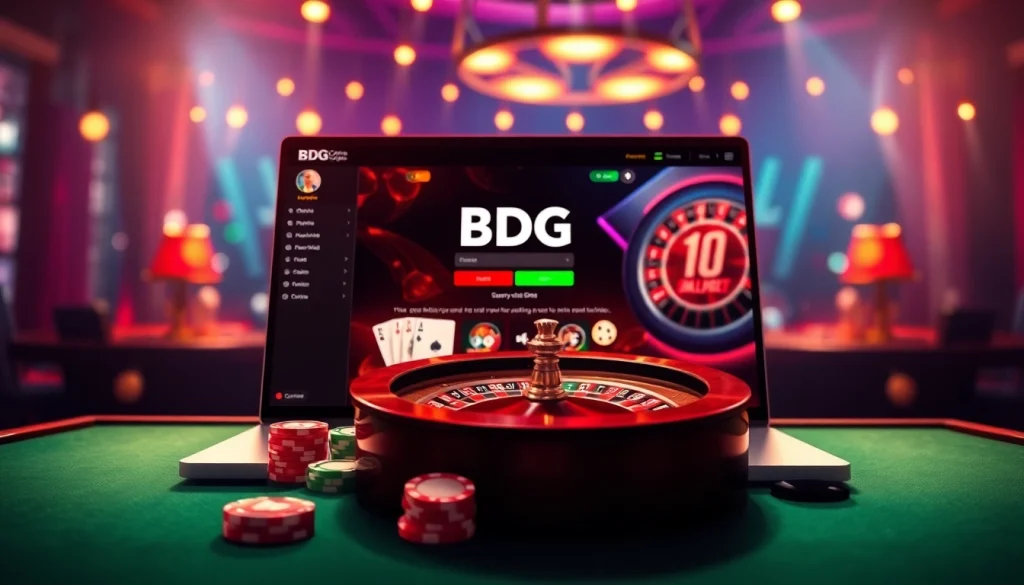 Engage with the bdg game login interface illustrated in an immersive online casino atmosphere featuring vibrant casino elements.