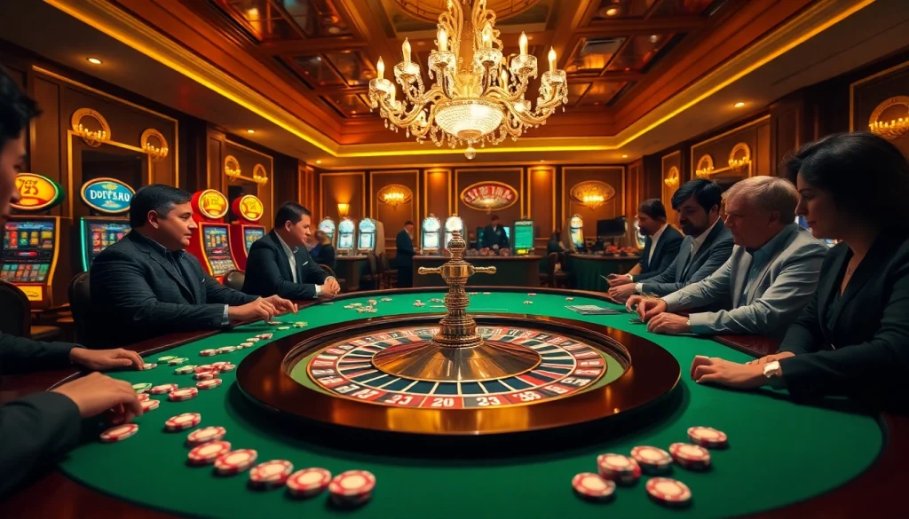 Twin68 showcases an exhilarating casino atmosphere with a bustling roulette table and vibrant poker chips.