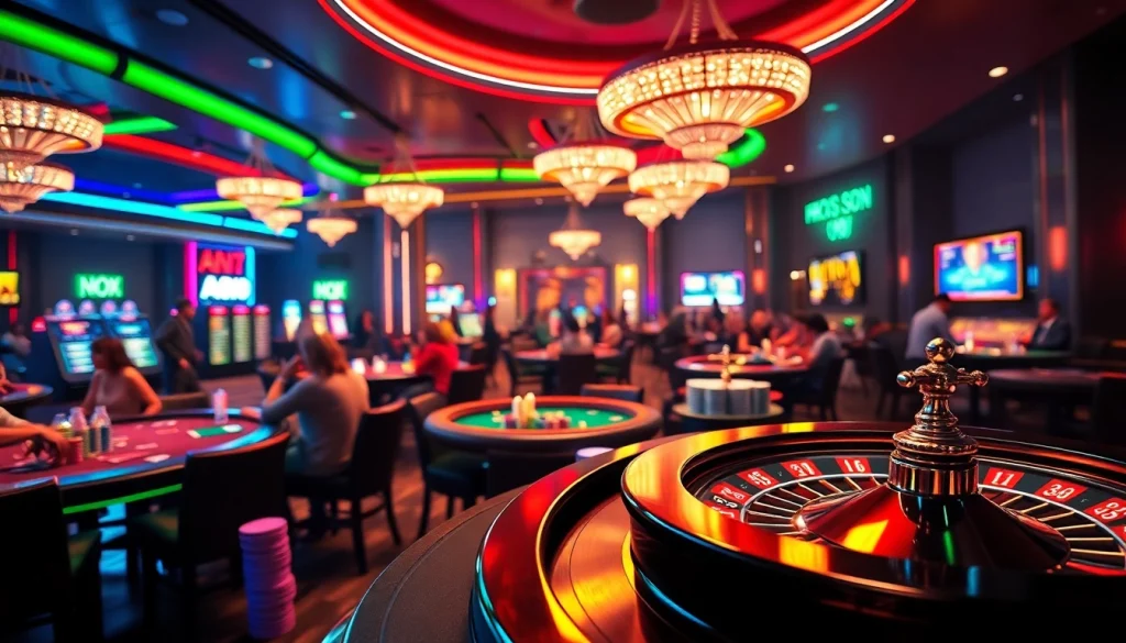 Players enjoy poker and blackjack at a lively casino, showcasing the website interface of https://8us.skin/ amidst the action.