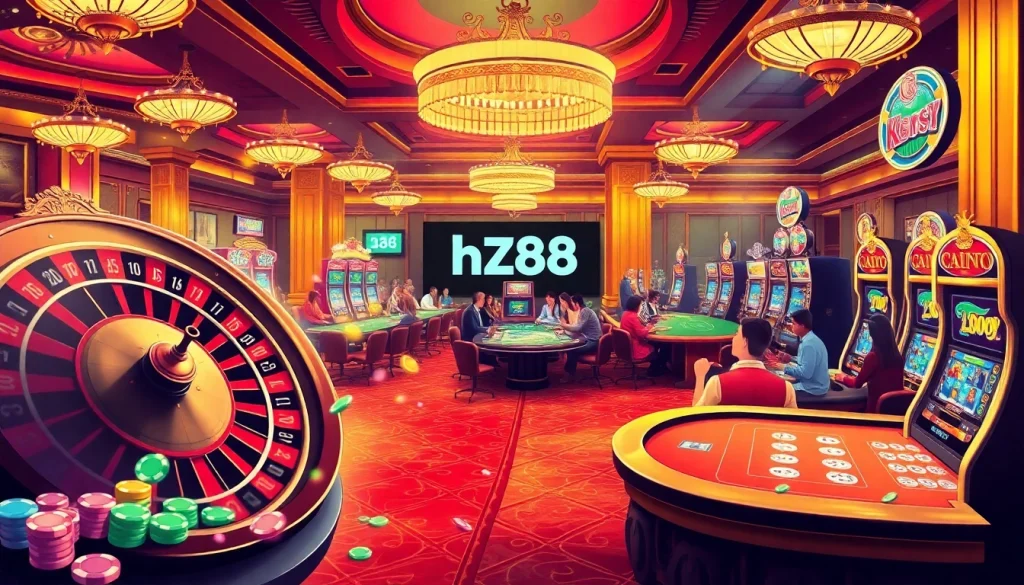 Experience the excitement of gambling at https://hz88.my/ with vibrant casino tables and slot machines.
