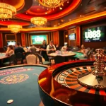 Thrilling U88 casino scene showcasing players at tables and a roulette wheel.